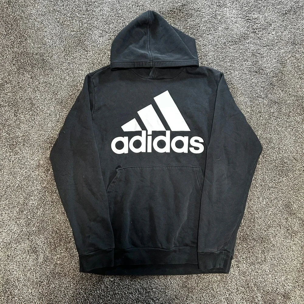 Adidas Hoodie Mens Large Black Good Big Logo Pullover Sweatshirt